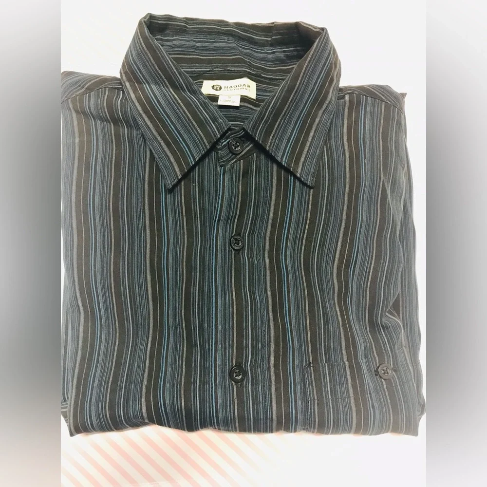 2 pcs MENS  HAGGAR & AXIST long-sleeved dress shirt used very good condition - Picture 6 of 14